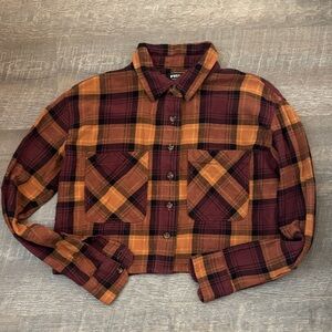 Plaid Button-Up Shirt in Red and Orange